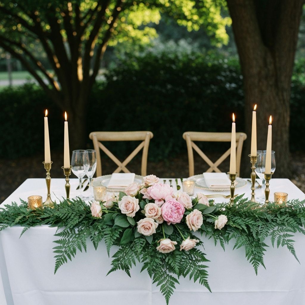 Sweetheart wedding table with greenery and taper candles