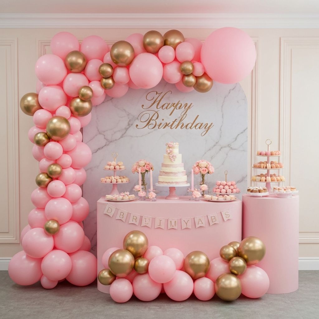 Sophisticated birthday party with pastel balloon arch