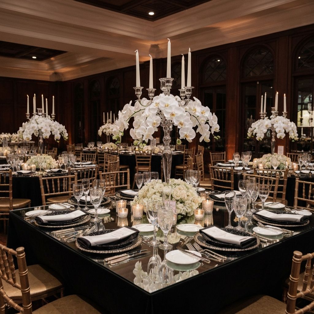Glamorous black and gold milestone birthday tablescape